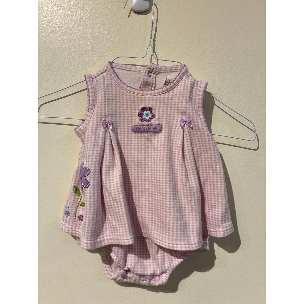 Just One Year 2000s Carters Baby Girl Purple Gingham Floral Dress Romper 6M